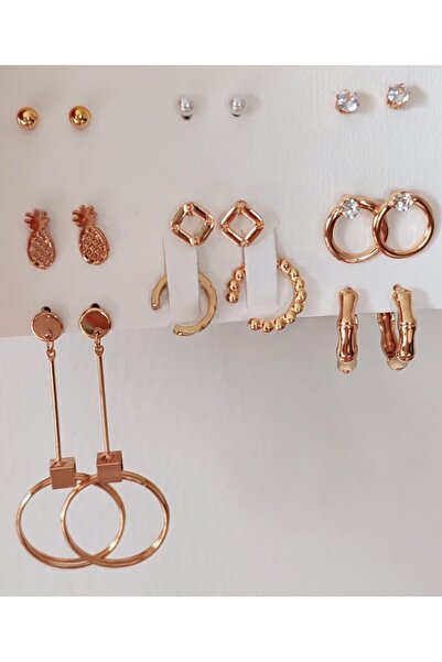 İLKYAZ ACCESSORY 9-PIECE MINIMAL EARRING SET WITH CRIMPED EARRINGS