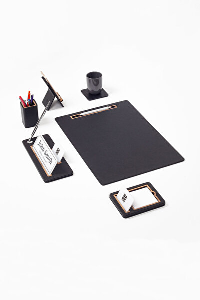 Turgut Office Σετ Καβάλι Δερμάτινο με Κάθετες Πηχάκια Μαύρο 6 Τεμάχια