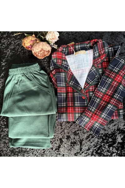 Zarifce Elegant Plaid Patterned Buttoned Pajama Set
