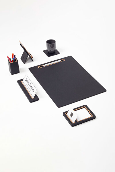 Turgut Office Alya Dikey Çıtalı Deri Sumen Takımı Siyah 6 Parça