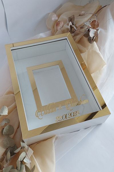 Verda Çerçeve Model nou fără LED-uri 25x35 Cm Design model alb-auriu cu zonă foto Ramă de memorie cutie de trandafiri!