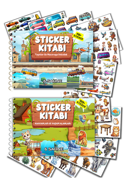 minkino 2'li Tekrar Kullanılabilir Tükenmeyen Sticker Kitabı-hayvanlar Yaşam ...