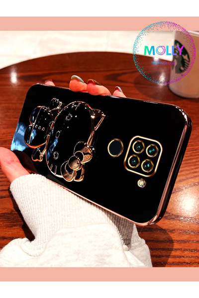 Molly Xiaomi Redmi Note 9 Için Siyah Hello Kitty Standlı Kenarları Gold Detay...