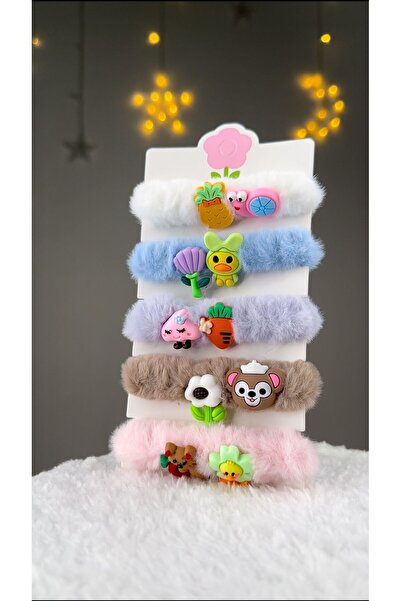 Chocuk Mixed Figured Fluffy Plush Set of 5 Girls' Luxury Rubber Buckle