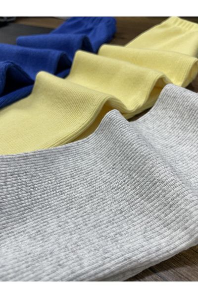 Berat moda Leggings flexibili cu nervuri bleumarin - galben - gri 3 piese pentru fete și băieți, cu un singur fund