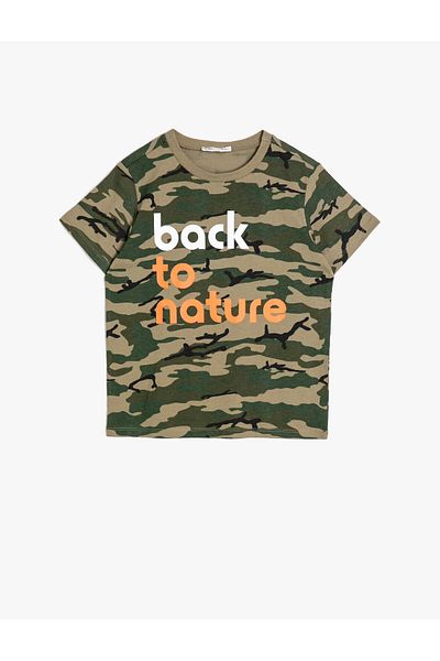 Koton Koton Men's Green Camouflage Patterned T-shirt 0ykb16148ok