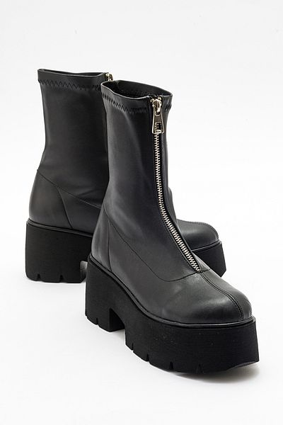LuviShoes Γυναικείες μπότες OVİL Μαύρες Stretch Χοντρή Σόλα με φερμουάρ