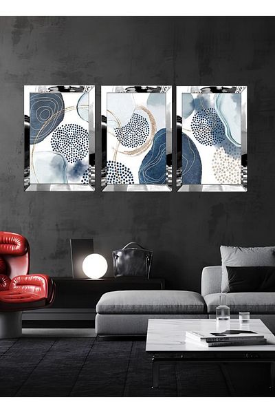 avm19 Pictură cu model modern în cadru din plexiglas, set de 3