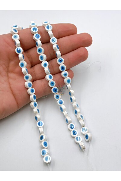 Ebruli Boncuk 8 mm Beyaz Nazar Boncuğu Seramik Dizi Boncuk Aksesuar Takı Koly...