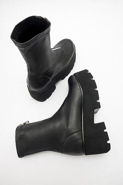 LuviShoes Γυναικείες μπότες OVİL Μαύρες Stretch Χοντρή Σόλα με φερμουάρ