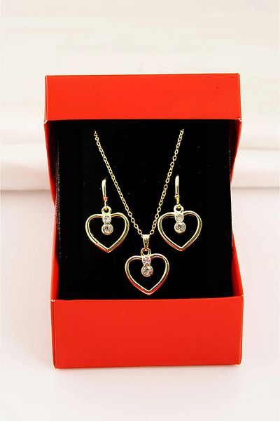 EUROMODA Heart Design Gold Colored Necklace Earring Set