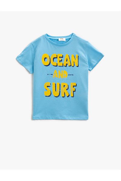 Koton Tricou scris cu mânecă scurtă cu decolteu rotund din bumbac