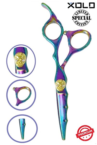 xolo Rainbow Skull Kurukafa Detaylı Dış Bükey Saç Kesim Makası Salon Profesyo...