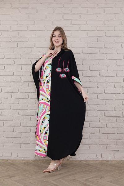 mervemoda Women's Black Plus Size High Collar Woven Dress