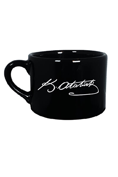 Vivas Ataturk Signed Black Double Coffee Cup Small Mug Coffee Cup