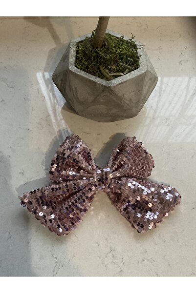 MADE BY PERİ Butterfly automatic buckle of glossy fabric with pink sequins
