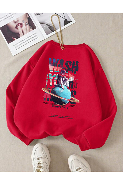 donamod Wash Astronaut Space Gift Unisex Oversized okrugla kragna Dukserica