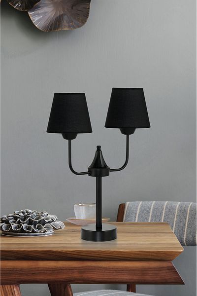 DEDE DOUBLE BLACK HAT TABLE LAMEL BLACK LAMPSHADE