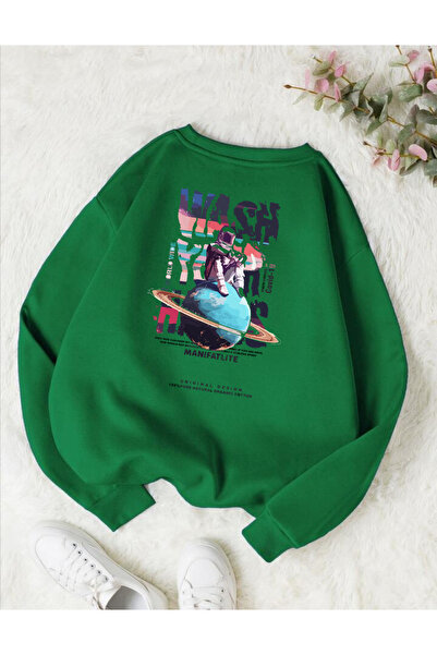 donamod Wash Astronaut Space Gift Unisex Oversized okrugla kragna Dukserica