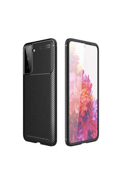 Rivor Samsung Galaxy S21 Uyumlu Kılıf Kamera Korumalı Darbe Emici Karbon Dese...