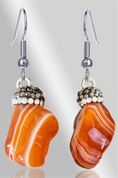 Tesbih Atölyesi Certified Zircon Stone Model Carnelian Agate Stone Natural Stone Earrings