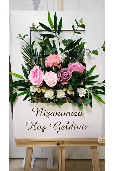 ŞEYMALAZER Floral Wooden Engagement Welcome Board