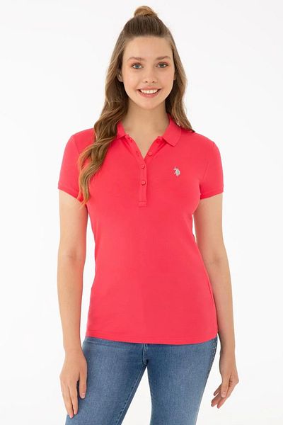 U.S. Polo Assn. تي شيرت نسائي باللون الفوشيا بياقة بولو أساسية