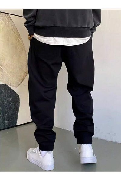 FİTGO Black Unisex Thick 3 Thread Sweatpants