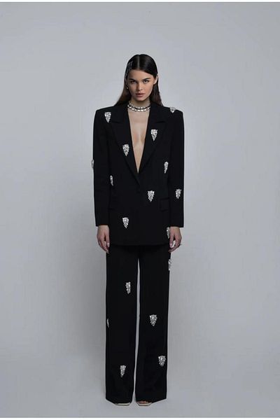 Bohai Design Special Design Jacket Trousers Bottom-Top Sequined Sequined Stone Embroidered Black Set