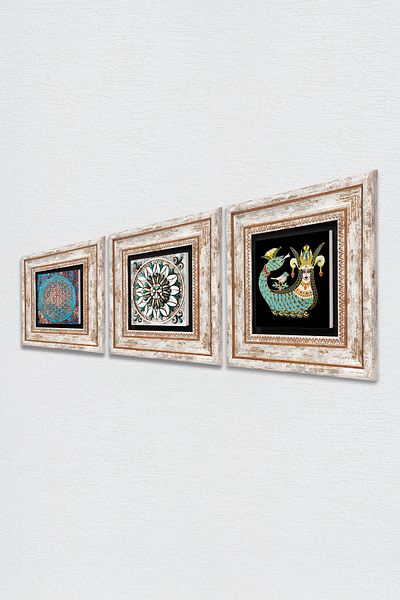 Pinecone Floarea vieții, Artă din țiglă, Pictură pe perete din piatră Shahmeran Decor de perete înrămat Set de picturi din 3 piese