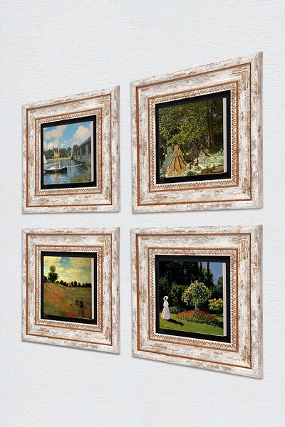 Pinecone Monet μεσημεριανό γεύμα στο χωράφι, γυναίκα στον κήπο, γέφυρα, παπαρούνες Πέτρινος τοίχος ζωγραφική με κορνίζα διακόσμηση τοίχου