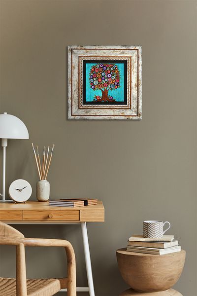 Pinecone Karla Gerard Arborele Vieții Pictură pe perete de piatră cu rame Decor de perete Artă de perete Tk1-11