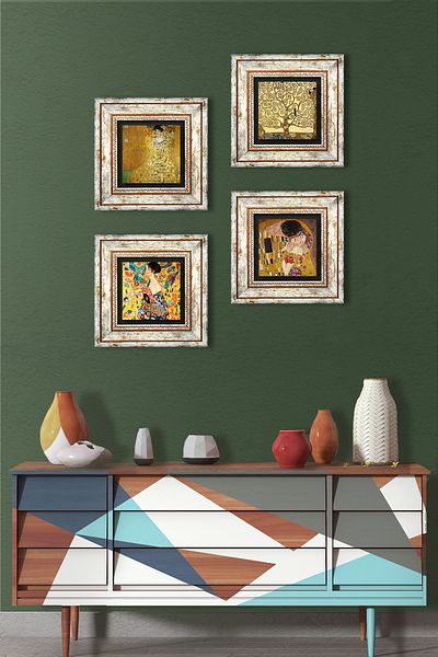Pinecone Gustav Klimt Woman with the Fan, Portrait of Bauer, the Kiss, Tree of Life Stone Painting Framed Wall Decor