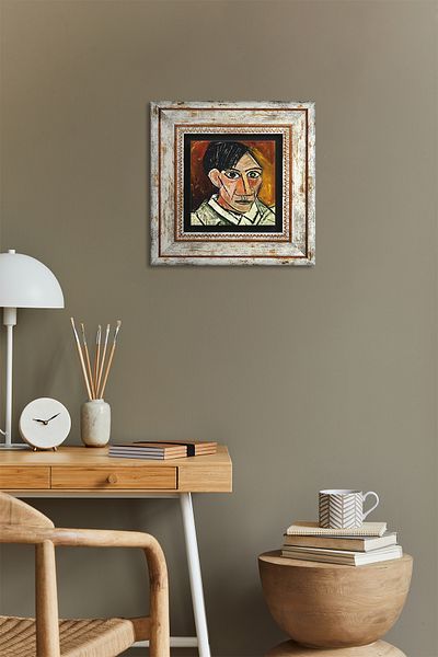 Pinecone Picasso Autoportret Pictură pe perete de piatră Decor de perete înrămat Artă de perete
