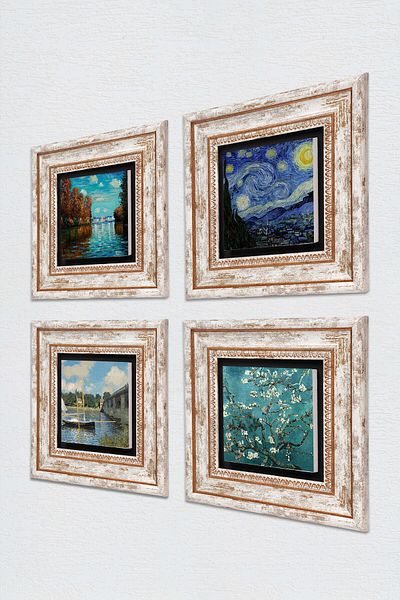 Pinecone Claude Monet Autumn, Bridge, Van Gogh Starry Night, Almond Tree Stone Painting Framed Wall Decor