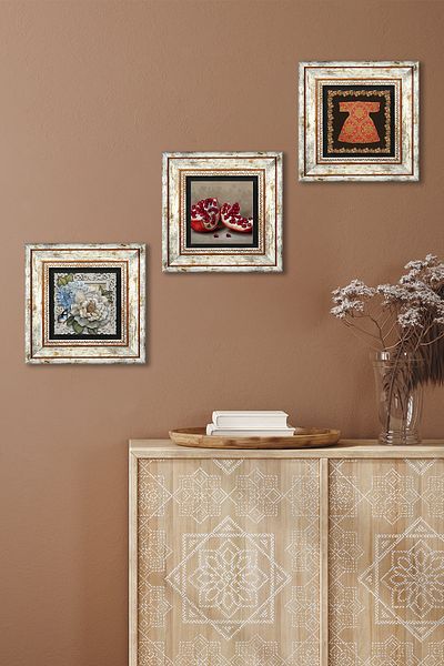 Pinecone Cardigan-I Sheriff, Butterfly Flower, Pomegranate Stone Wall Painting Framed Wall Decor 3 Painting Set Tk3-1176
