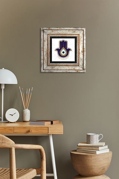 Pinecone Fatma Ana Hand (HAMSA) Pictură pe perete cu piatră cu ochi rău Decor de perete înrămat Artă de perete Tk1-349