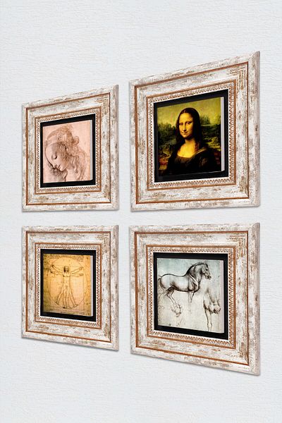 Pinecone Leonardo Da Vinci Πέτρινη Ζωγραφική Τοίχων Διακόσμηση Τοίχου με κορνίζα 4 τεμαχίων Σετ ζωγραφικής Wall Art Tk4-08
