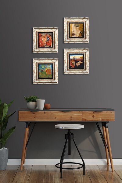 Pinecone Dali, Picasso, Van Gogh, Gustav Klimt Stone Wall Painting Framed Wall Decor Painting Tk4-949