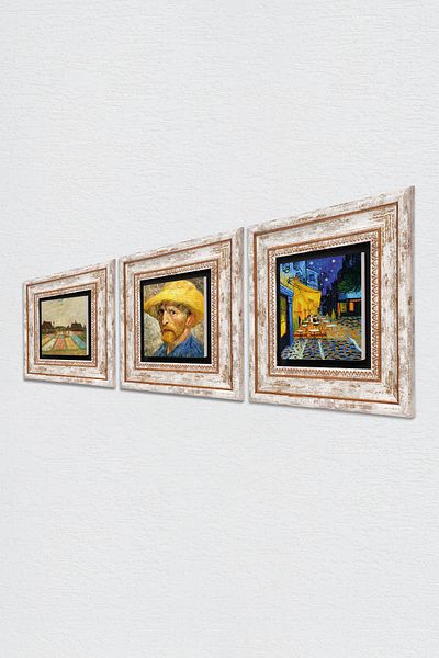 Pinecone Van Gogh Stone Wall Painting Framed Wall Decor 3 Piece Painting Set Wall Art Tk3-472