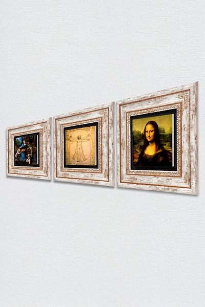Pinecone Da Vinci The Rocks Virgin, Mona Lisa, Vitruvian Man Πέτρινος τοίχος Ζωγραφική Διακόσμηση τοίχου με κορνίζα