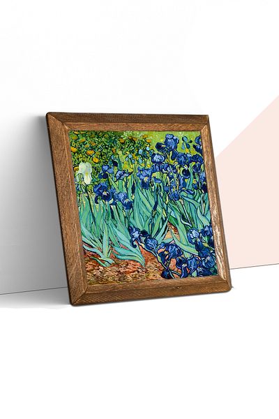 Pinecone Βίνσεντ Βαν Γκογκ Άνθη Ιρίδας Πέτρινη Ζωγραφική Τοίχου Ξύλινο Πλαίσιο Διακόσμηση Τοίχου Τέχνη τοίχου 25x25cm