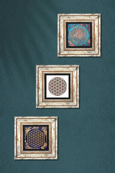 Pinecone Floarea vieții Pictură pe perete din piatră Decor de perete înrămat Set de pictură din 3 piese Artă de perete