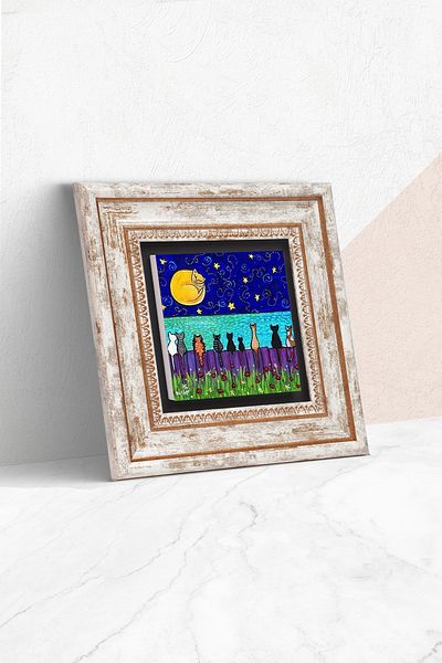 Pinecone Cat Stone Wall Painting Framed Wall Decor Wall Art Tk1-414