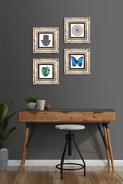 Pinecone Fluture, Frunză, Floarea Vieții, Mâna Maicii Fatma (HAMSA) Pictură pe perete cu pietre Decorație de perete înrămată