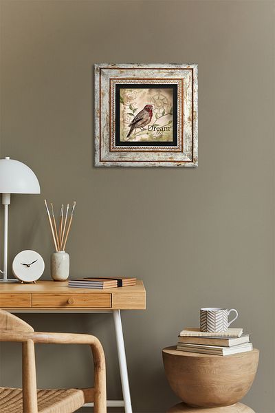 Pinecone Pictură pe perete cu pietre pentru pasăre, decor de perete înrămat, artă de perete Tk1-406