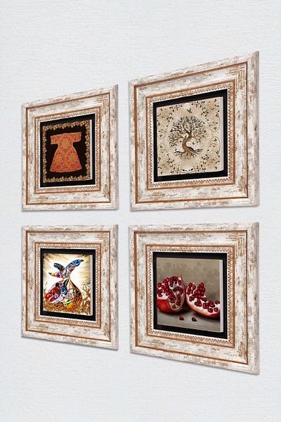 Pinecone Cardigan-I Sheriff, Tree of Life, Whirling Dervish, Pomegranate Stone Wall Painting Framed Wall Decor Set of 4 Wall Art