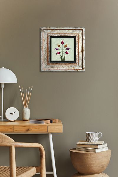 Pinecone Tulip Marbling Art Πέτρινη Ζωγραφική Τοίχων Κορνίζα Διακόσμηση Τοίχων Wall Art Tk1-135