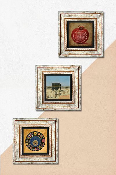 Pinecone Kabe-i Muazzama, Nazar, Rugăciune de binecuvântare Pictură pe perete cu cadru Decor de perete Set 3 piese Artă de perete