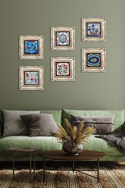 Pinecone Evil Eye, Tulip, Fish, Sailing Ship, Tile Art Stone Wall Painting Πλαίσιο Διακόσμηση τοίχου 6 Πίνακες